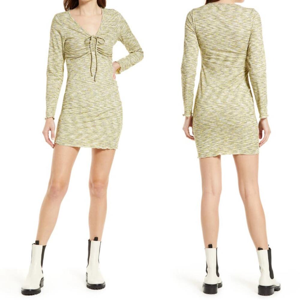 Lisa Says Gah Lotta Dress Honeydew Long Sleeve Ribbed Space Dye Medium Bodycon